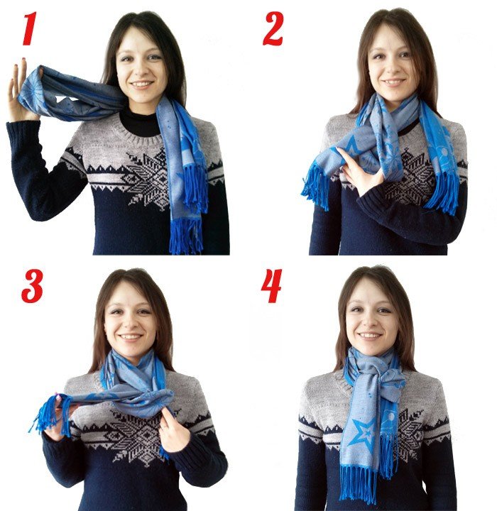как красиво завязать шарф синий