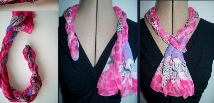 как красиво завязать шарф розовый