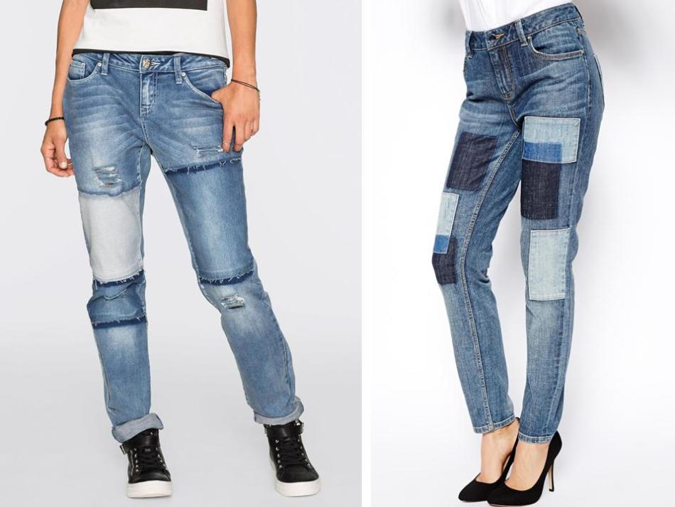 Интересные идеи заплаток на женских джинсах, вариант 15