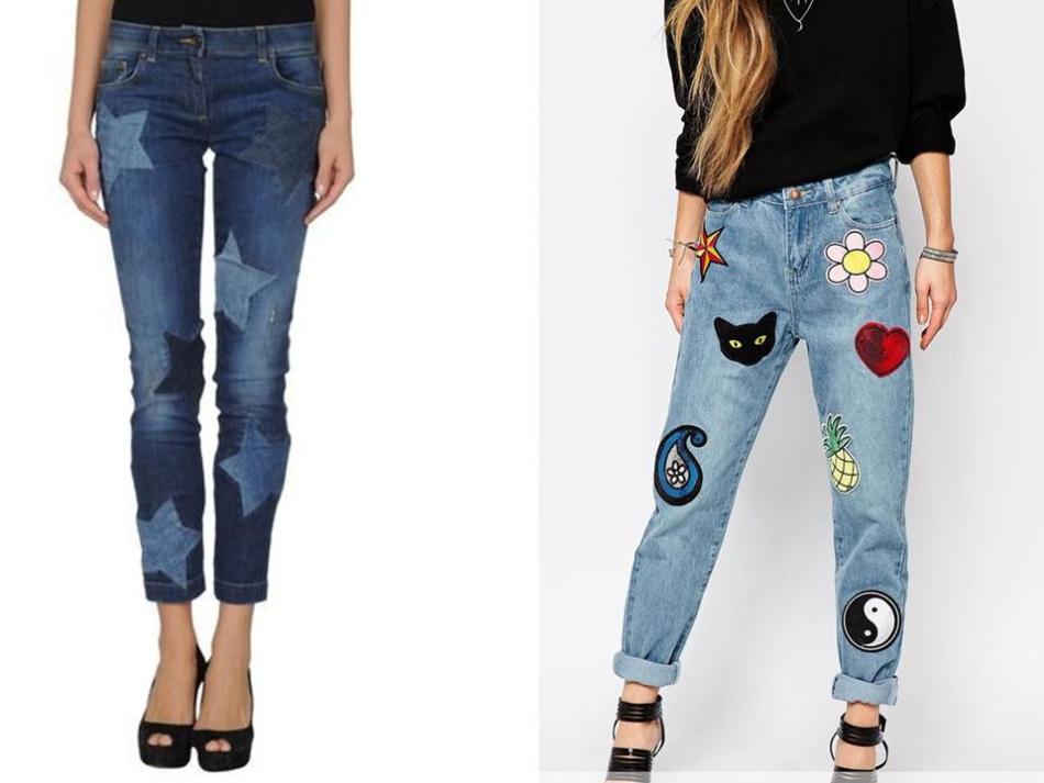 Интересные идеи заплаток на женских джинсах, вариант 17