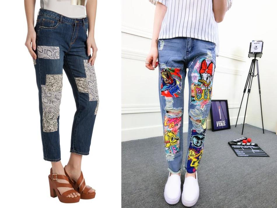 Интересные идеи заплаток на женских джинсах, вариант 18