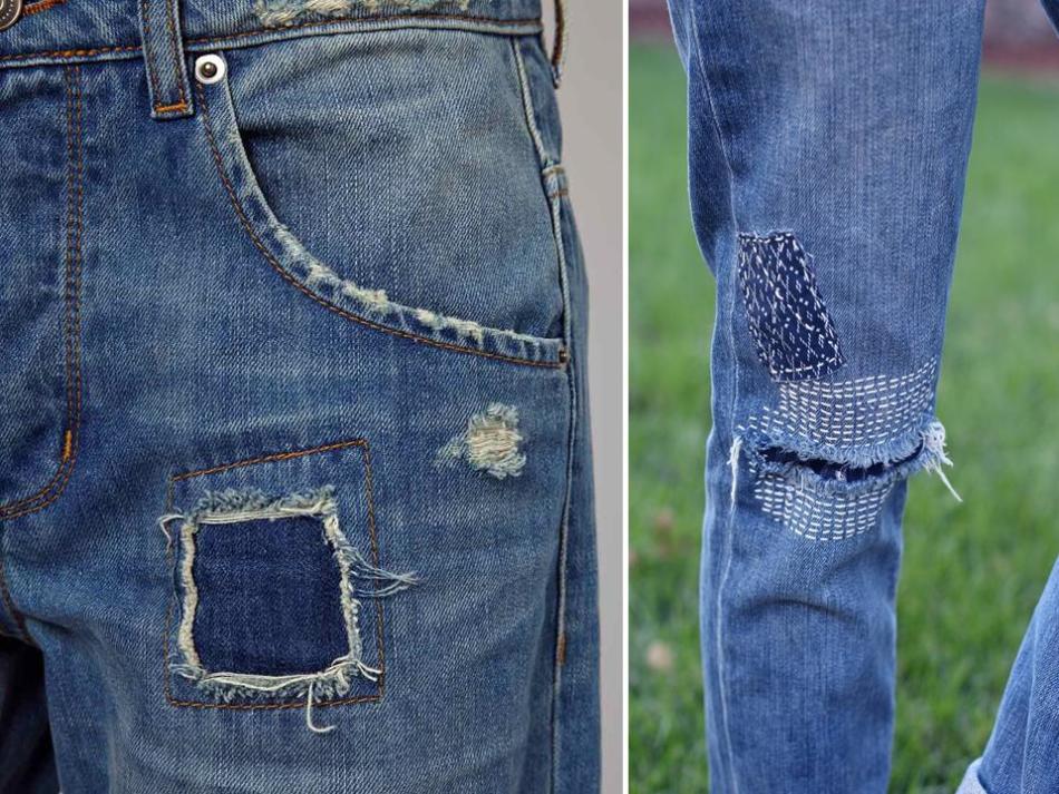 Интересные идеи заплаток на мужских джинсах, вариант 20