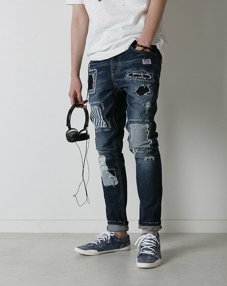 Интересные идеи заплаток на мужских джинсах, вариант 31