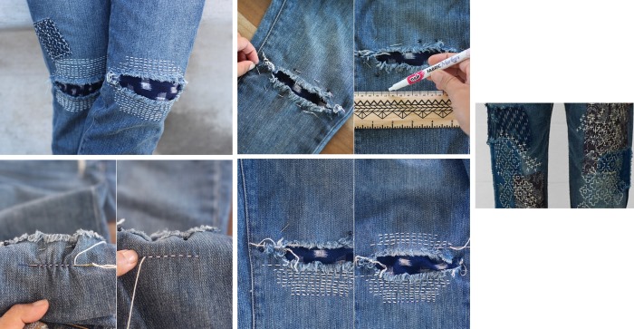 Как красиво заштопать джинсы между ног на машинке и вручную. Фото