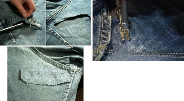 Как красиво заштопать джинсы между ног на машинке и вручную. Фото
