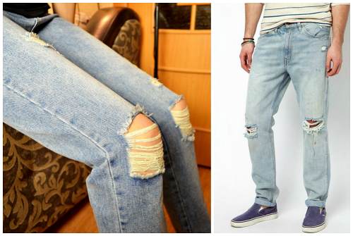 колени на джинсах