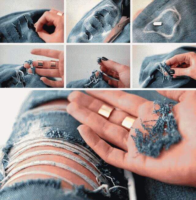 Как сделать дырки на коленях на джинсах?