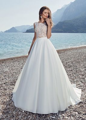 Свадебное платье с кружевным верхом и атласной юбкой SOL035