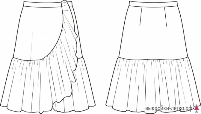 Летняя юбка с воланом. Технический рисунок юбки.