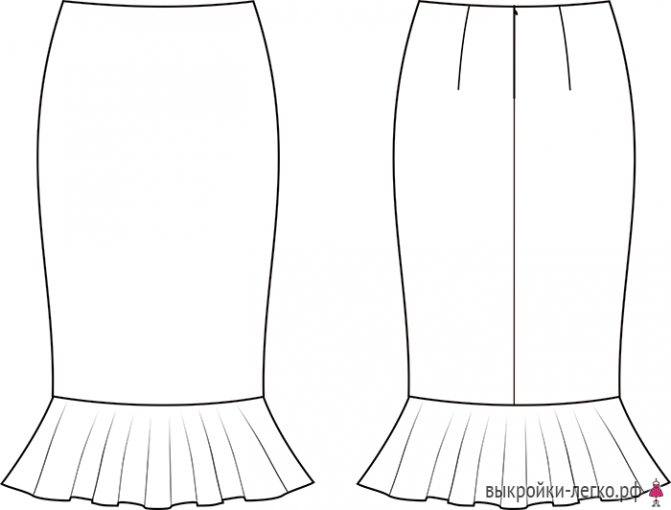 Технический рисунок юбки-карандаш с воланом