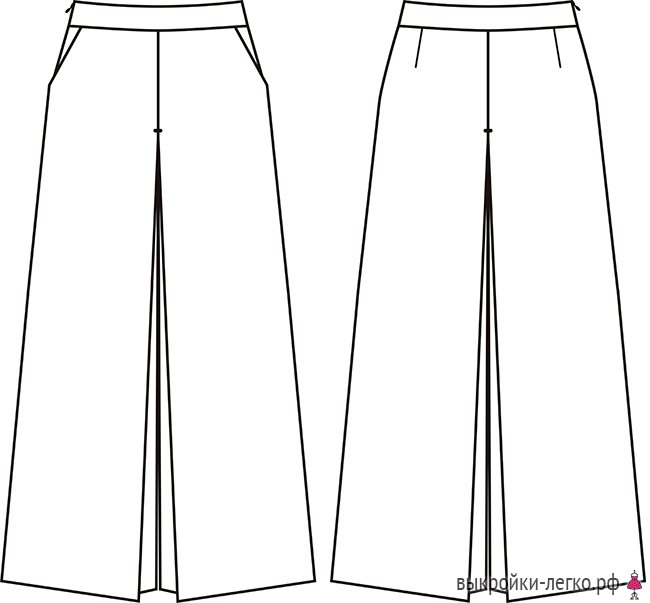 Готовая выкройка юбки-брюк - технический рисунок