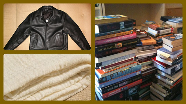 Куртка из кожи, марля и книги