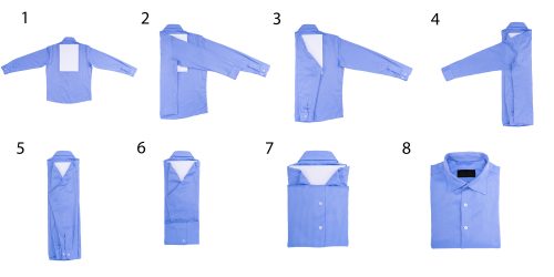 Схема складывания рубашки с длинными рукавами