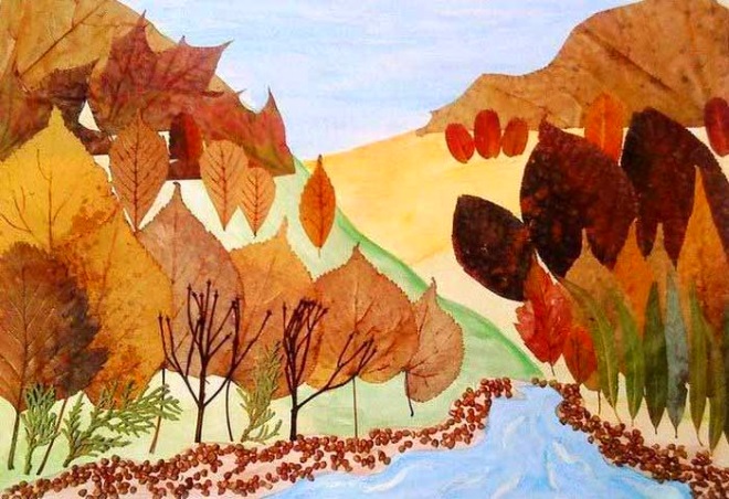 Осенний пейзаж из листьев 1