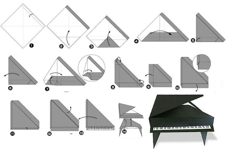 Поэтапная сборка рояля-оригами