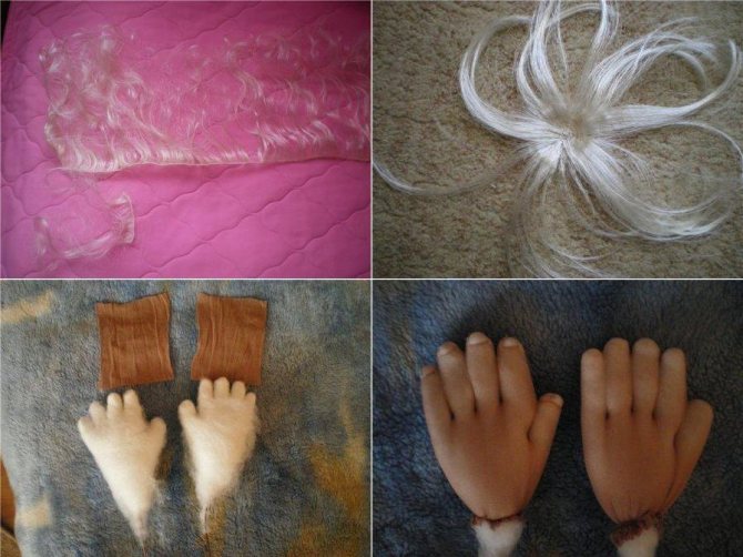 Изготовление рук и волос куклы.