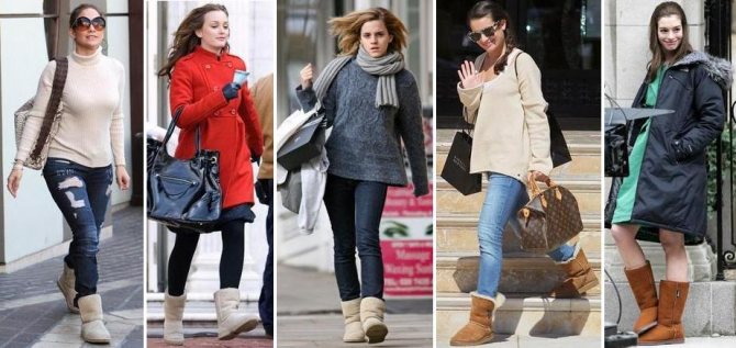 С чем носить женские угги зимой – короткие, высокие, блестящие, с мехом, мокасины, образы с пальто, юбкой, джинсами