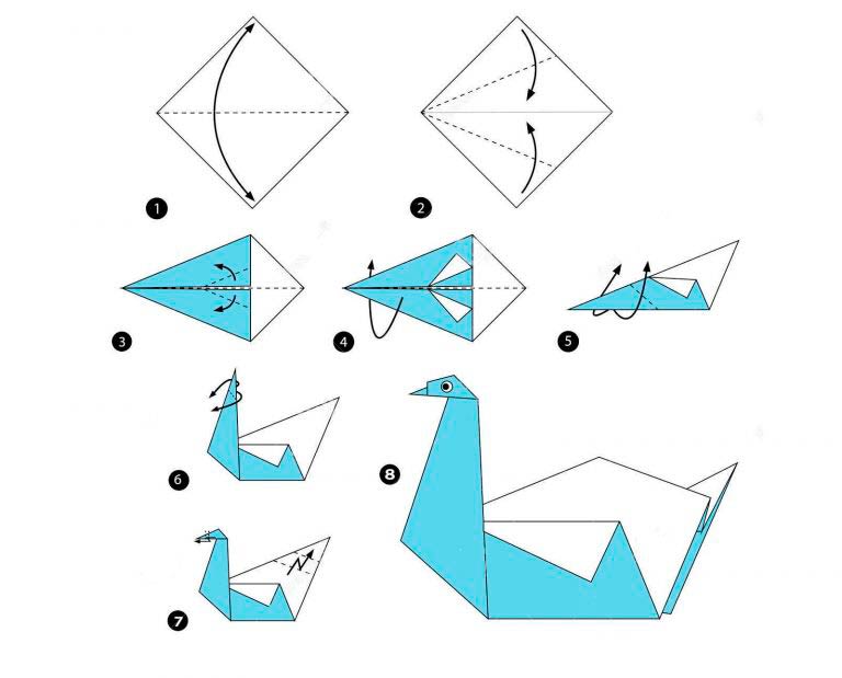 Складывание лебедя оригами из цельного листа