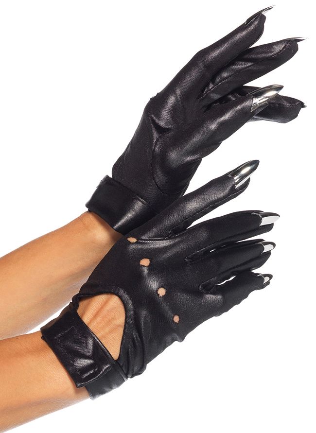 Короткие черные перчатки с когтями для страшных персонажей