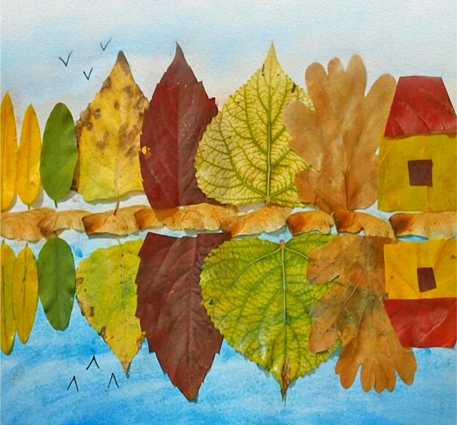 Осенний пейзаж из листьев 6
