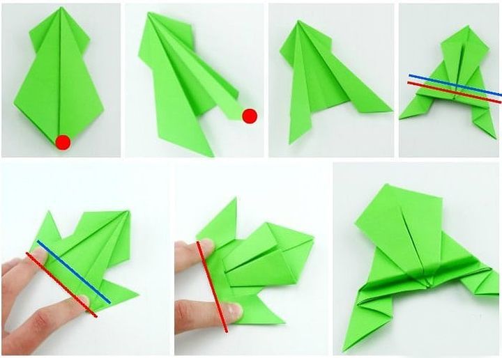 Схема изготовления цветных лягушек-оригами поэтапно