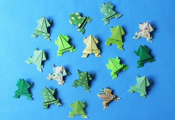 Изготовление лягушек-оригами из бумаги