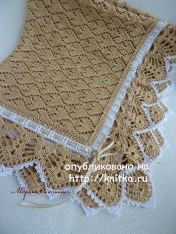 Вязаный спицами плед из хлопка - работа Марины