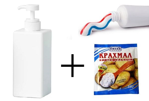 Зубная паста + крахмал + жидкое мыло