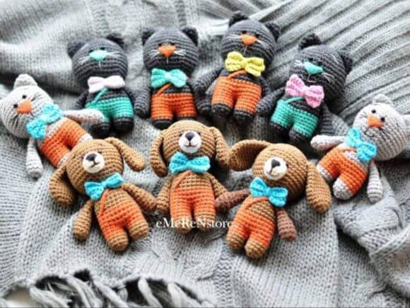 Вязанная игрушка амигуруми крючком - весёлые зверюшки