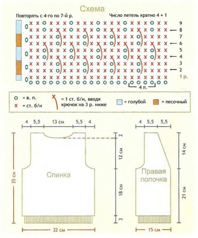 схема и выкройка жилета для мальчика, связанного крючком