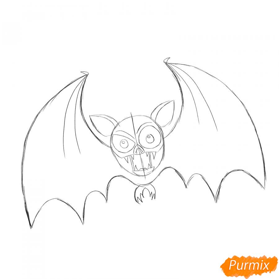 Рисуем страшную летучую мышь на Хэллоуин - шаг 4