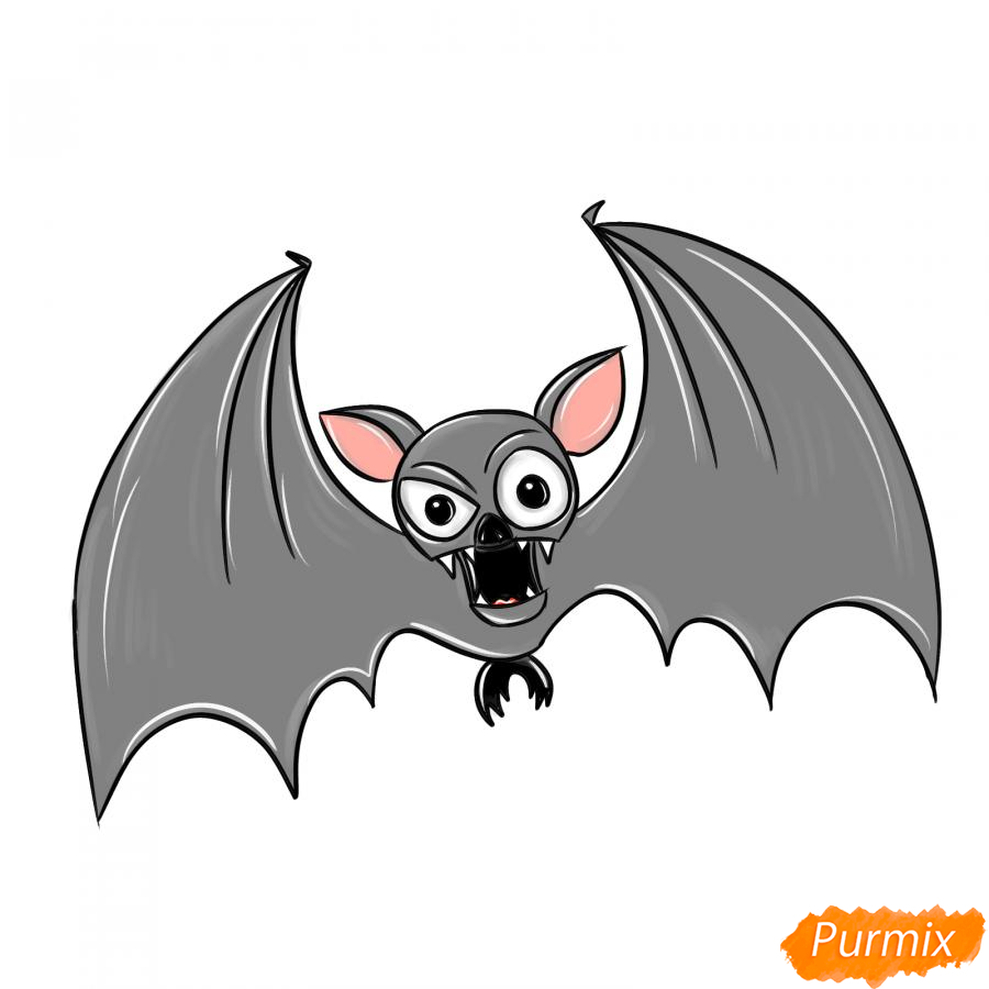 Рисуем страшную летучую мышь на Хэллоуин - шаг 8