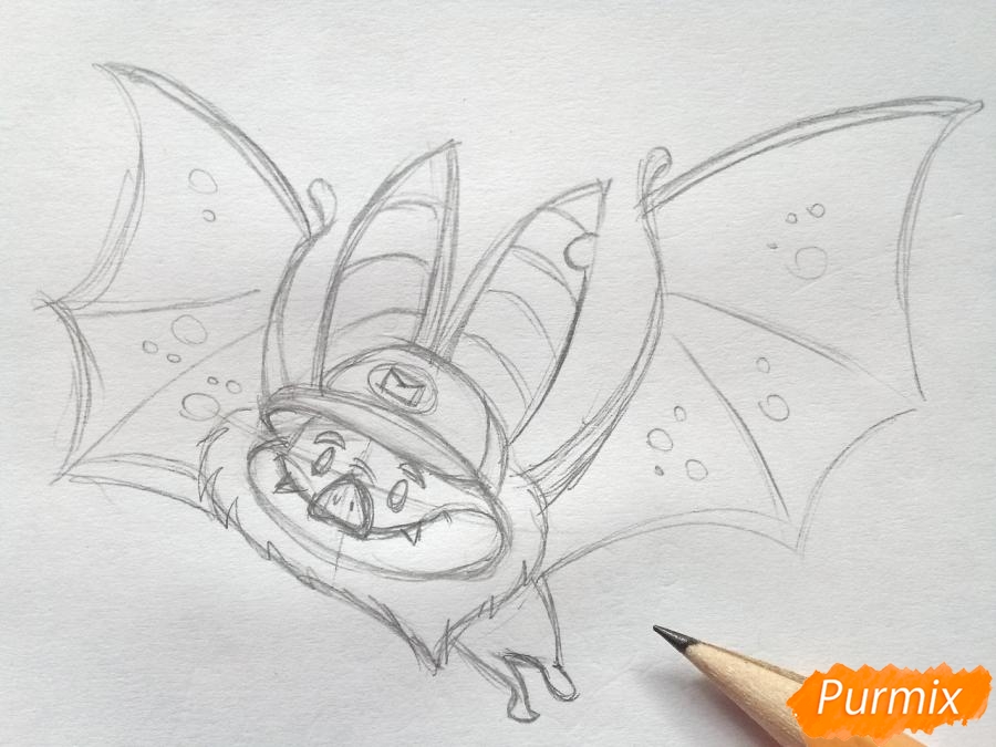 Рисуем летучую мышь с тыквой на Хэллоуин - шаг 4