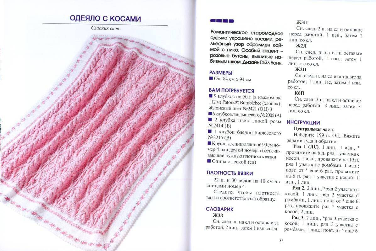 Схемы вязания спицами или крючком с подробным описание пледа для новорожденных для начинающих