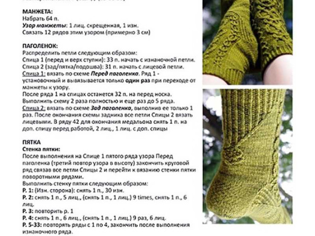 Ажурные носки спицами схемы с описанием